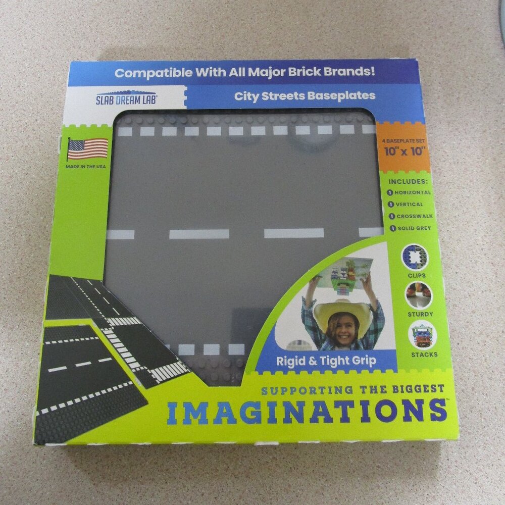 Slab Dream Lab City Streets Baseplate 10x10 4 Pack Set LEGO Compatible NIB
